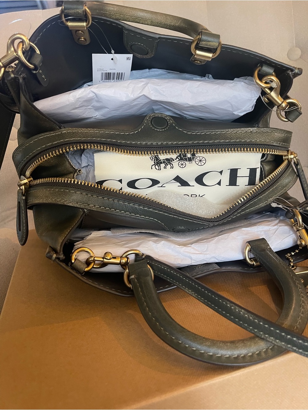 Coach Loved Leather Rogue 31 Brass/Green Rub-Off Soft Full Grain Leather NWT - Picture 14 of 16